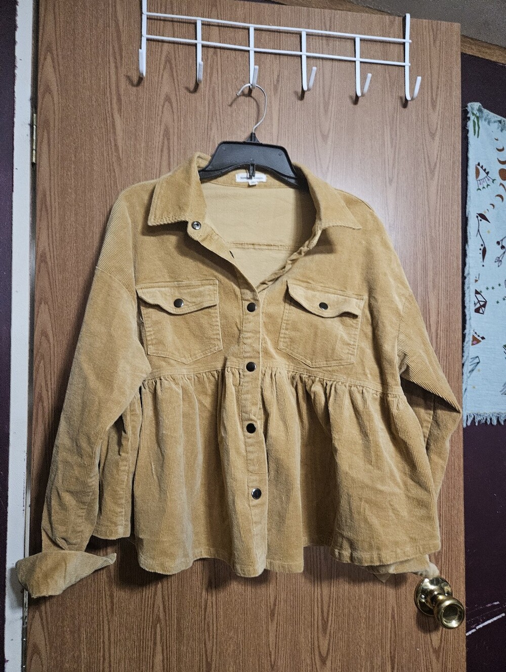 Newbury Kustom Mustard Tan Corduroy Peplum Babydoll Shacket Size Medium!